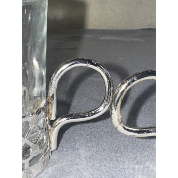 Set Of 3 Vintage mini Glass Cup With Silver-Tone Metal Holders & Handles - Picture 2 of 6